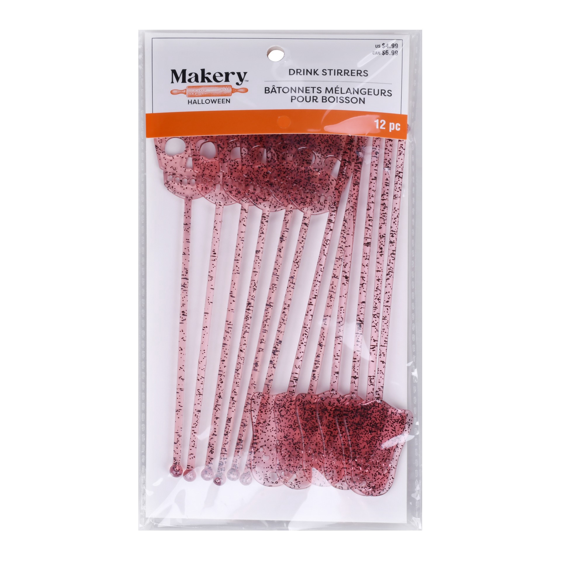 slide 3 of 3, 8" Pink Glitter Skull & Ghost Drink Stirrers, 12ct. By Makery, 12 ct
