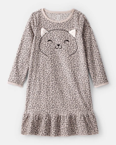 slide 1 of 2, Carter's Carters Girls Leopard Print Fleece Long-Sleeve Loose Fit Night Gown - Brown Brown 4-5, 1 ct