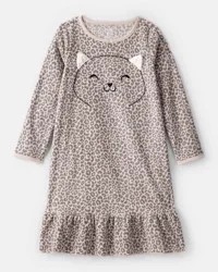 Carter&#x27;s Carters Girls Leopard Print Fleece Long-Sleeve Loose Fit Night Gown - Brown Brown 4-5