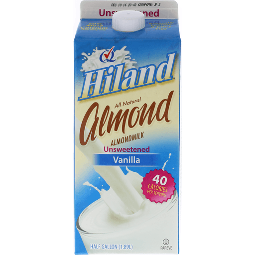 slide 1 of 1, Hiland Dairy Unsweetened Vanilla Almondmilk Carton, 1/2 gal