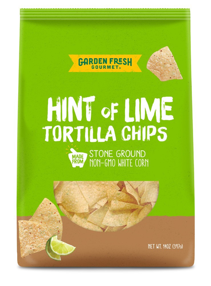 slide 1 of 1, Garden Fresh Gourmet Hint Of Lime Tortilla Chips - 14 oz, 14 oz