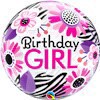 slide 2 of 5, Bday Girl Floral Zebra Stripes Bubble Balloon, 1 ct