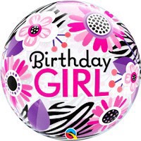 slide 5 of 5, Bday Girl Floral Zebra Stripes Bubble Balloon, 1 ct