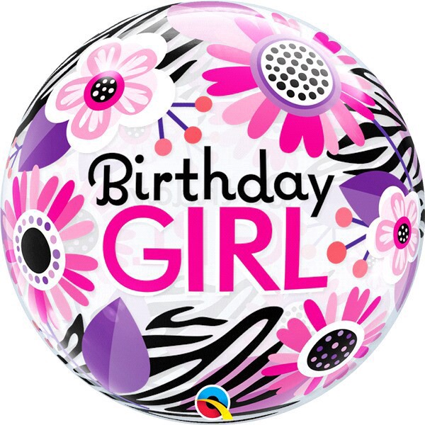 slide 4 of 5, Bday Girl Floral Zebra Stripes Bubble Balloon, 1 ct