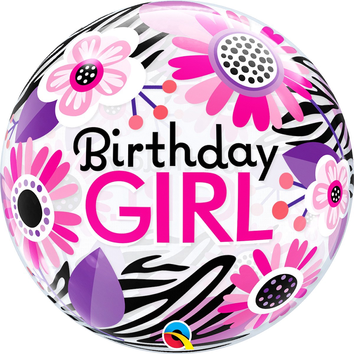 slide 3 of 5, Bday Girl Floral Zebra Stripes Bubble Balloon, 1 ct