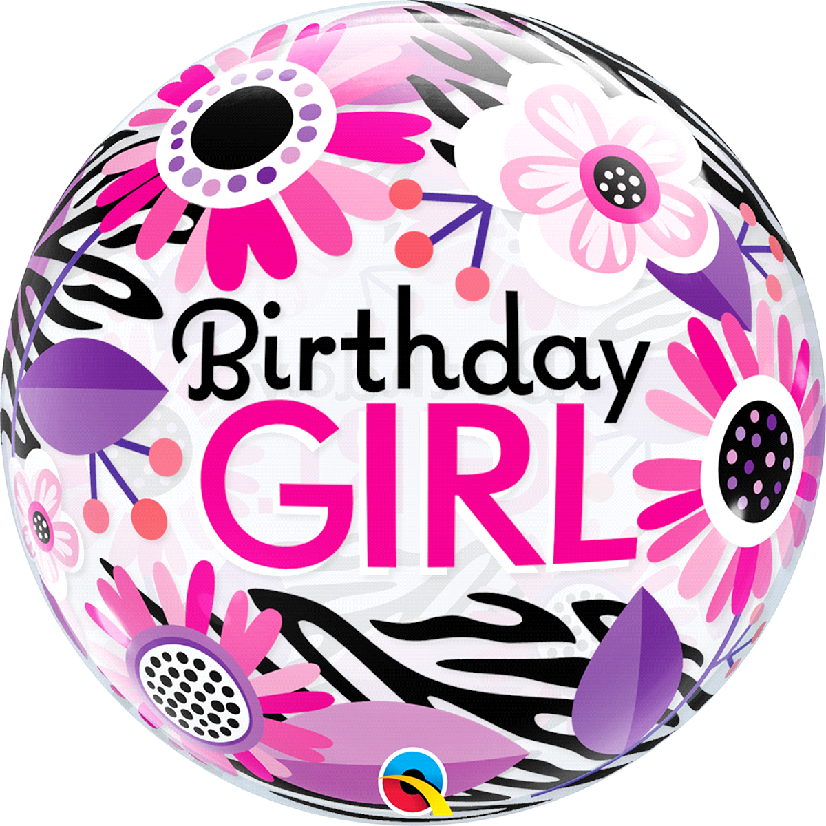 slide 1 of 2, Bday Girl Floral Zebra Stripes Bubble Balloon, 1 ct