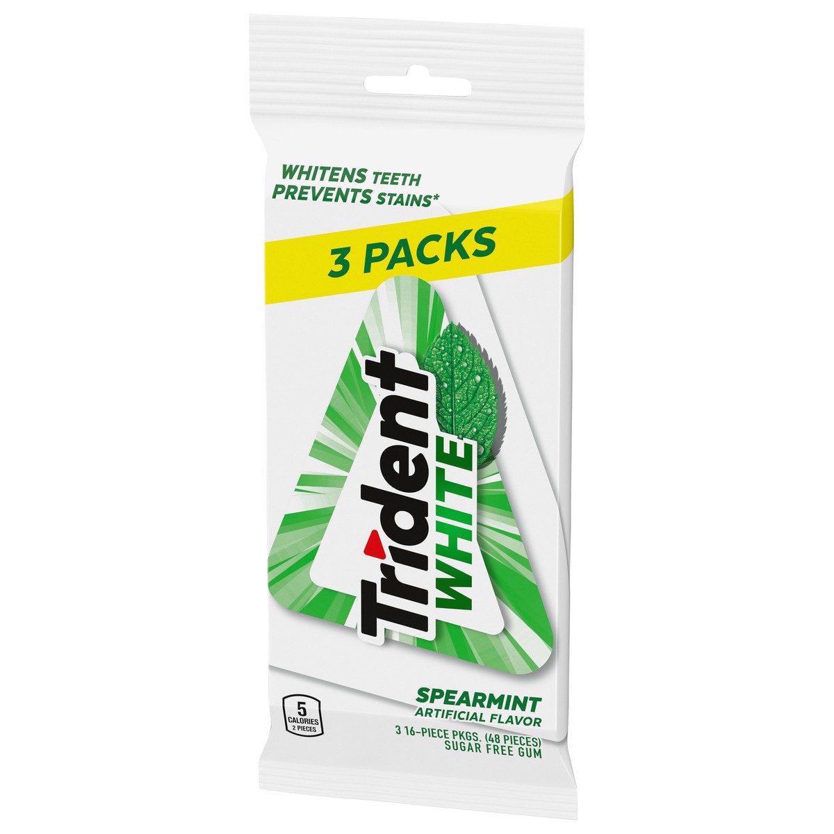 slide 3 of 9, Trident White Spearmint Sugar Free Gum,  3 Packs (48 Total Pieces), 2.39 oz