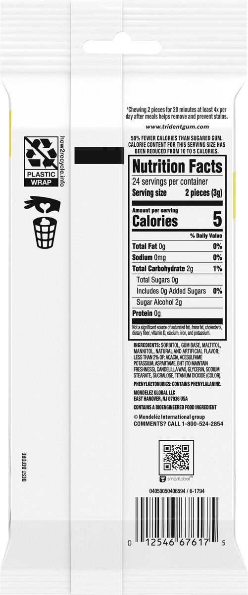 slide 5 of 9, Trident White Spearmint Sugar Free Gum,  3 Packs (48 Total Pieces), 2.39 oz