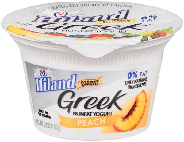 slide 1 of 1, Hiland Dairy Greek Peach Nonfat Yogurt, 5.3 oz