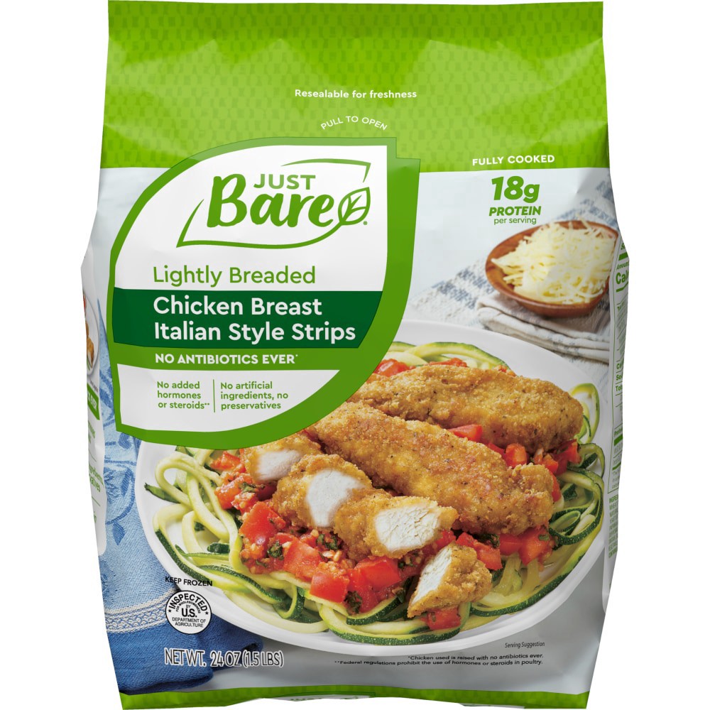 slide 1 of 3, Just Bare Lightly Breaded Italian Style Strips, 24 oz