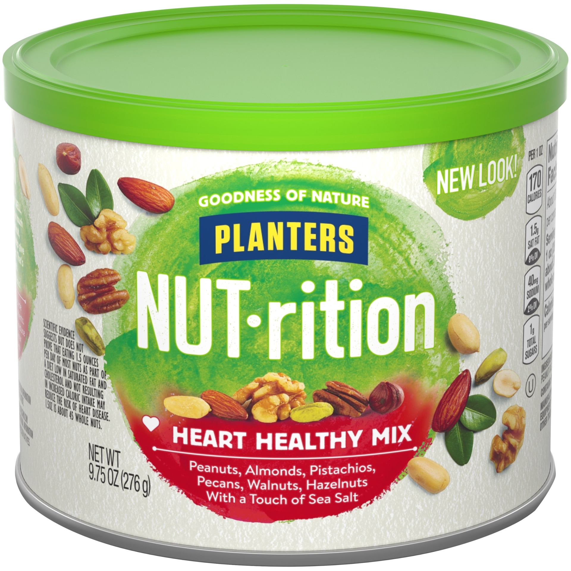 slide 1 of 2, NUT-rition Heart Healthy Nut Mix with Peanuts, Almonds, Pistachios, Pecans, Walnuts, Hazelnuts & Sea Salt, 9.75 oz