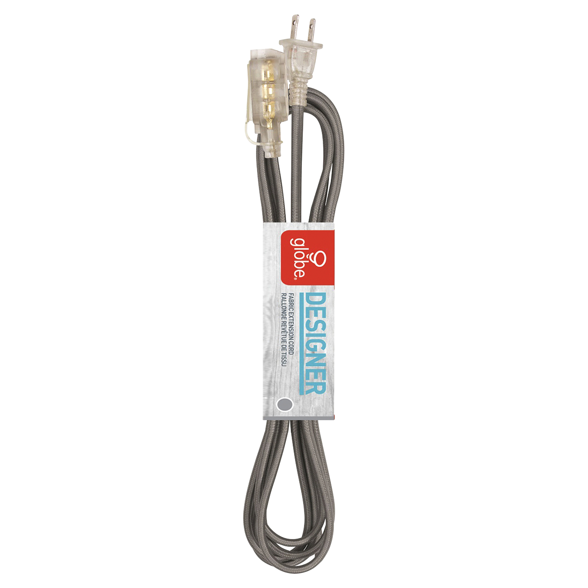 slide 1 of 1, Globe 9' Fabric Extension Cord, Metallic Grey, 1 ct