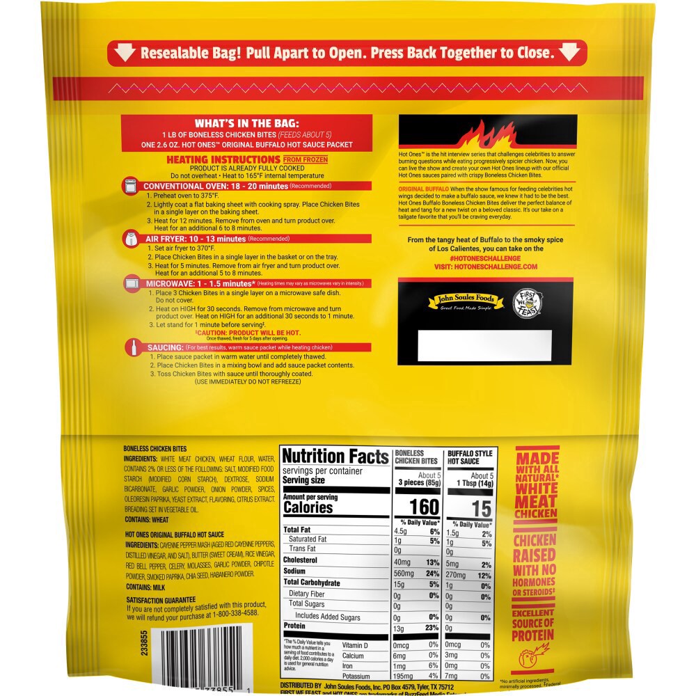 slide 4 of 4, Hot Ones Original Buffalo Style Hot Sauce Boneless Chicken Bites, 18.6 oz