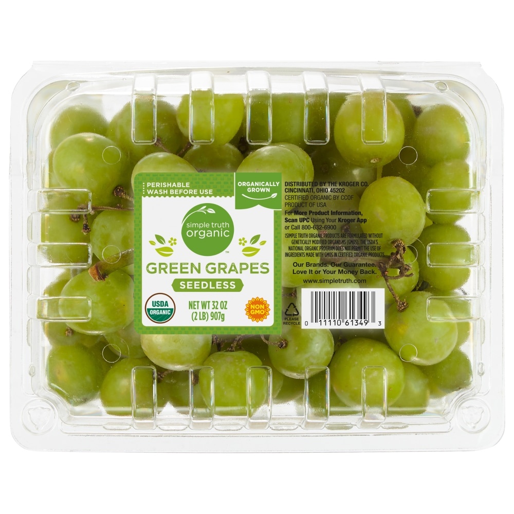 slide 1 of 2, Simple Truth Organic Seedless Green Grapes, 32 oz