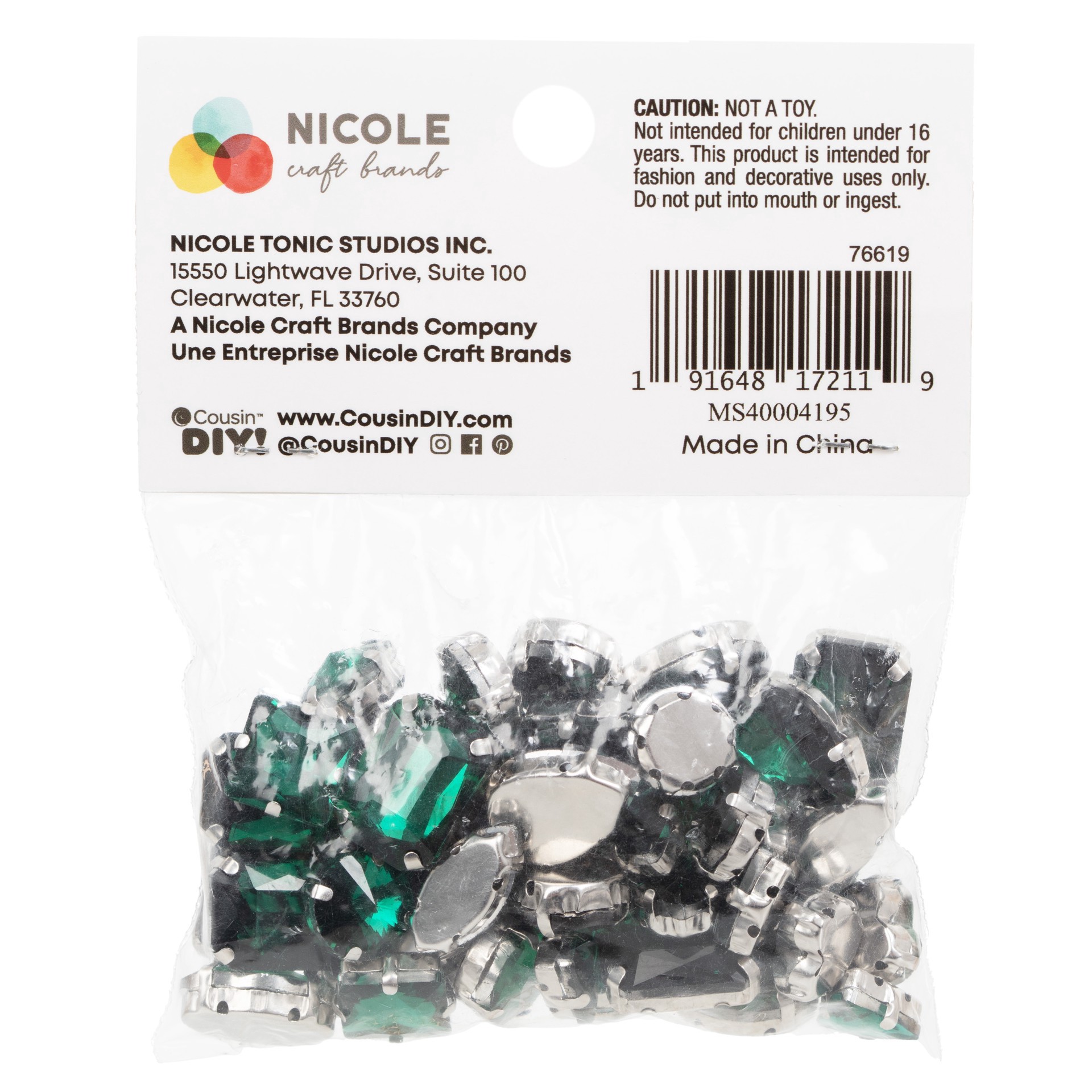 slide 4 of 6, Cousindiy Silver Emerald Glass Sew-On Rhinestones, 48ct., 48 ct