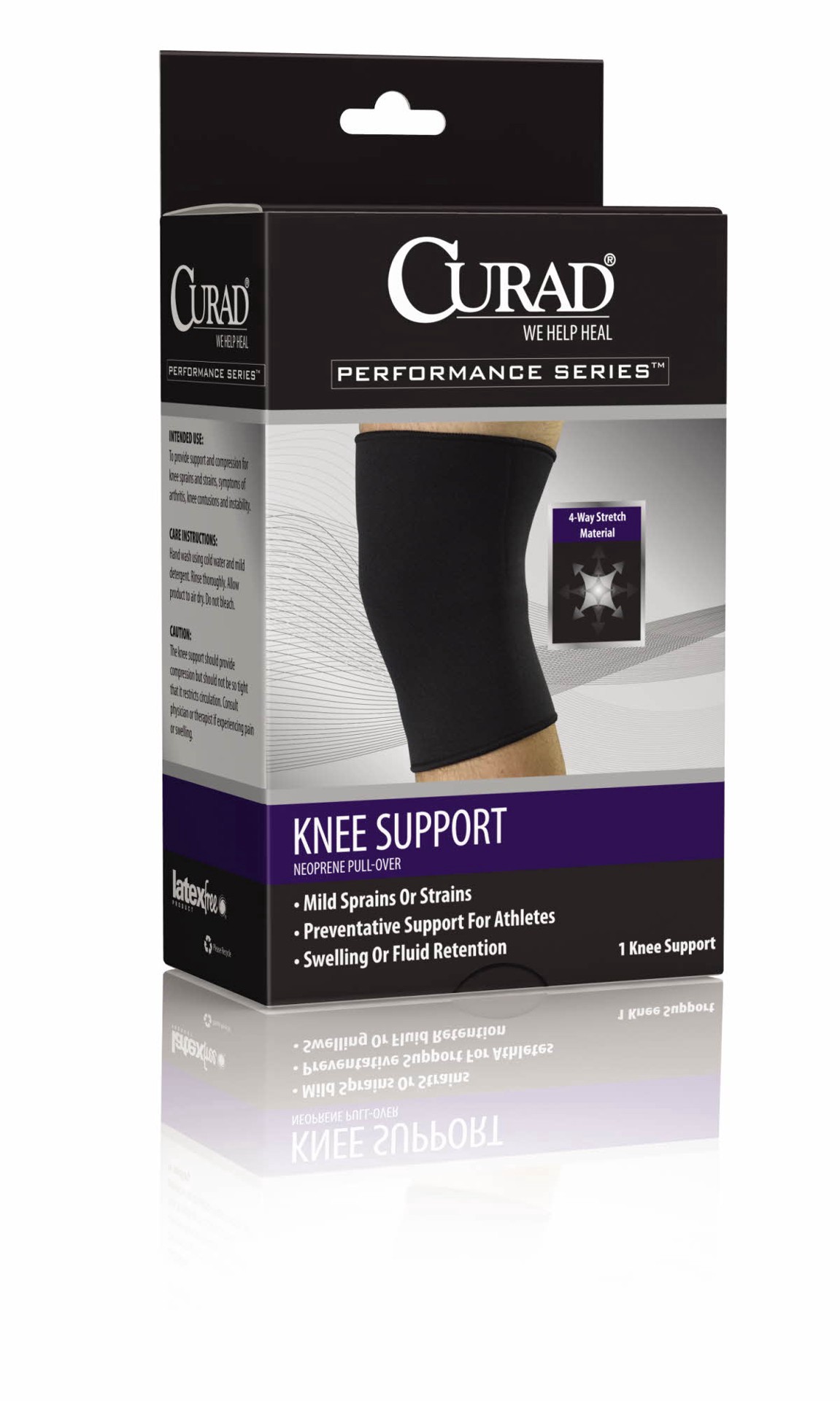 slide 1 of 1, Curad + Neoprene Pull-Over Knee Supports + 4-Way Stretch Material (M), 1 ct