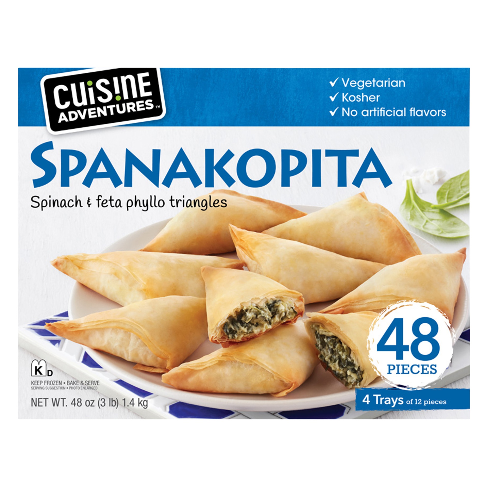 slide 1 of 1, Cuisine Adventures Spanakopita Spinach & Feta Phyllo Triangles, 48 ct