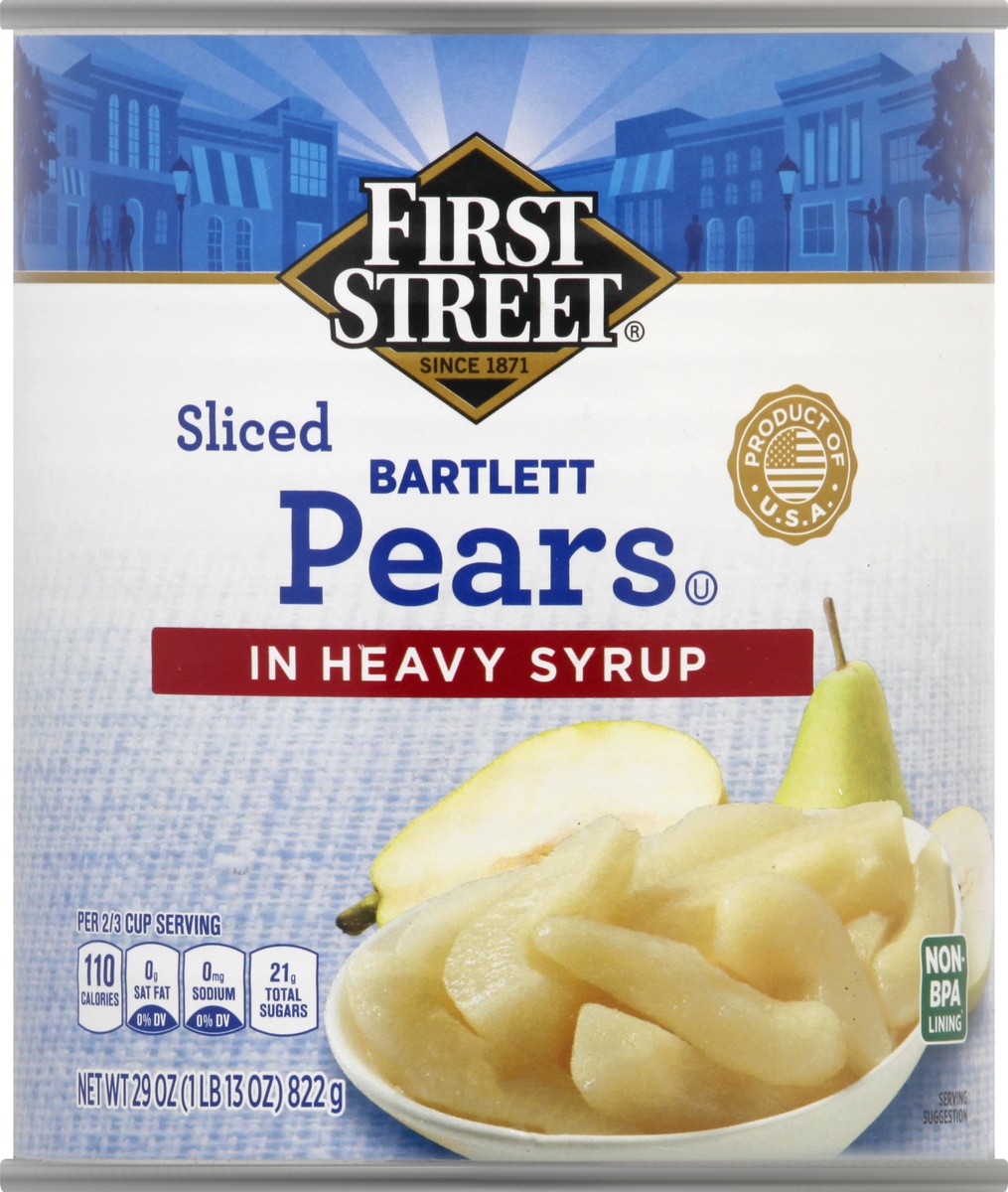 slide 4 of 10, First Street Sliced Pears In Heavy Syrup, 29 oz