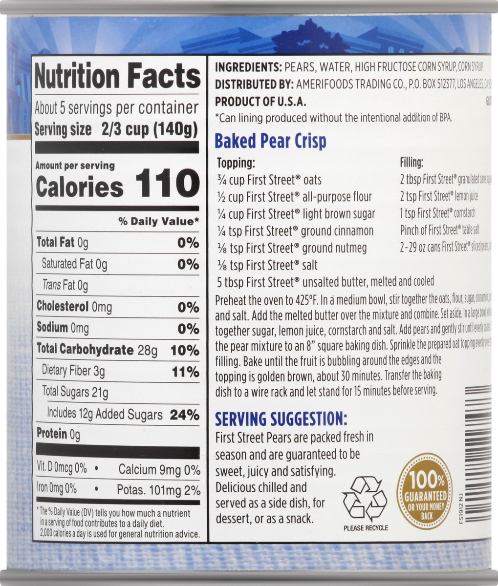 slide 3 of 10, First Street Sliced Pears In Heavy Syrup, 29 oz