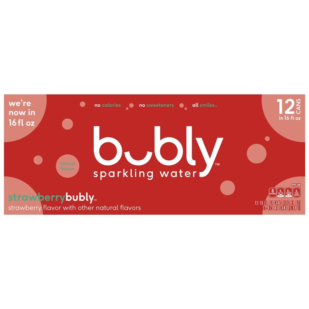 slide 1 of 1, Bubly Strawberry Flavor Sparkling Water 12 Cans, 192 fl oz