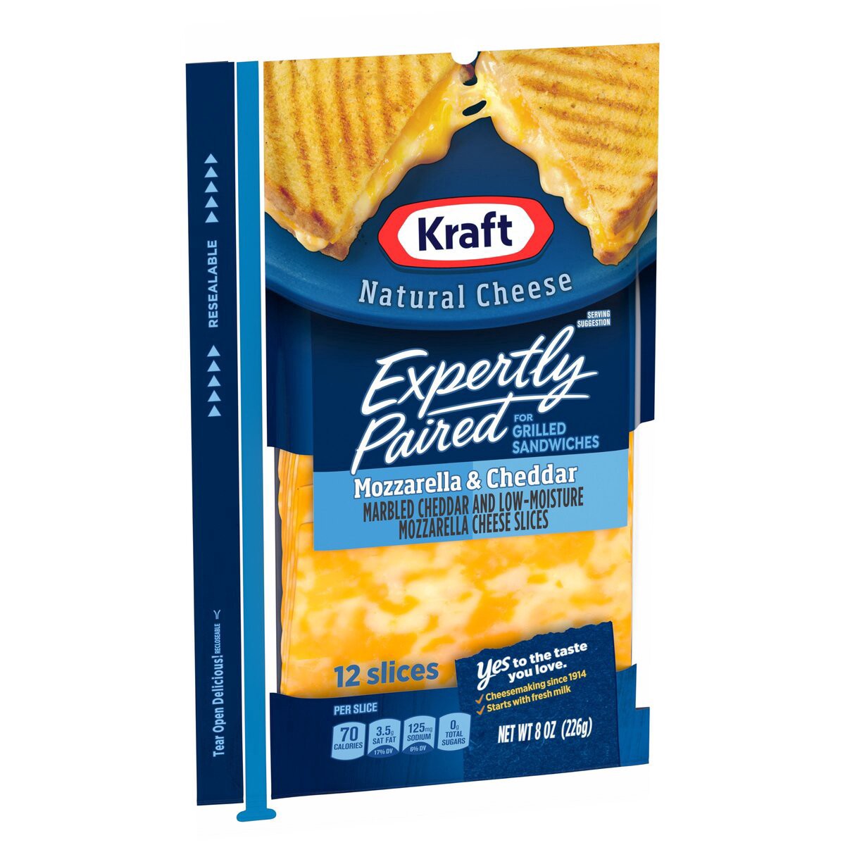 slide 8 of 13, Kraft Expertly Paired Mozzarella & Cheddar Cheese Slices for Grilled Cheese Sandwiches, 12 ct Pack, 12 ct