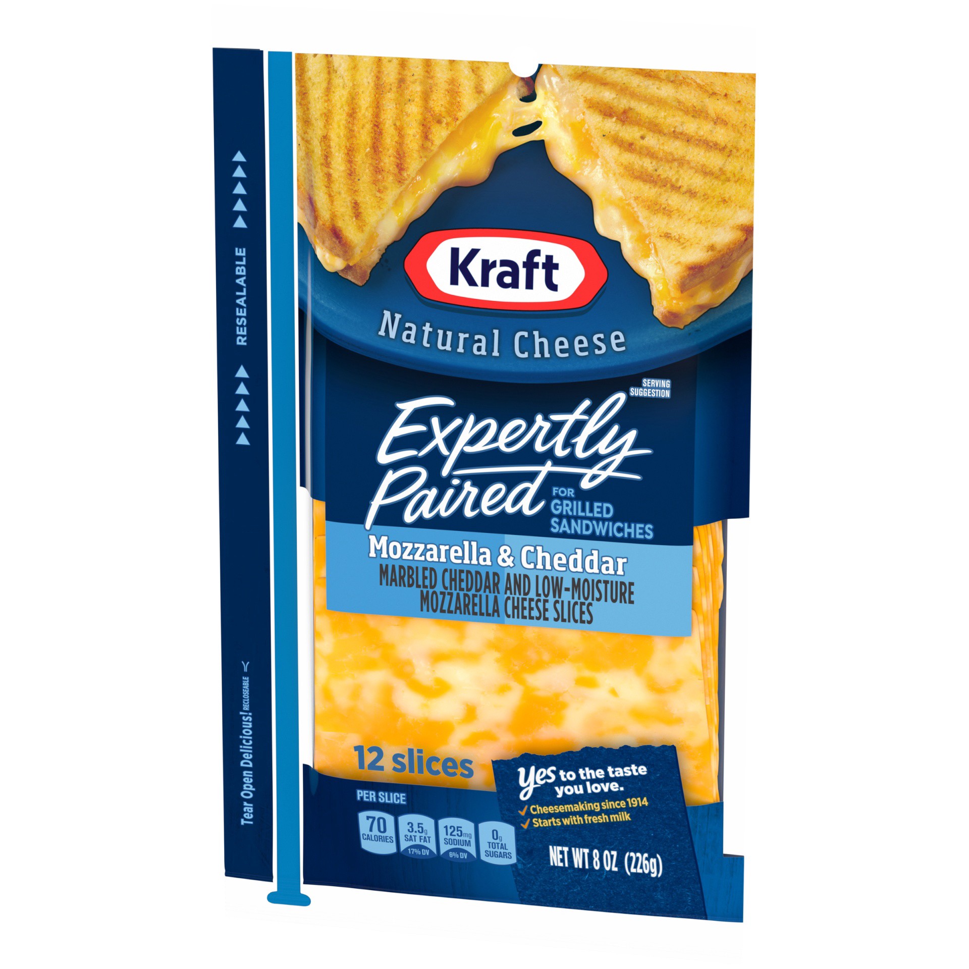 slide 7 of 13, Kraft Expertly Paired Mozzarella & Cheddar Cheese Slices for Grilled Cheese Sandwiches, 12 ct Pack, 12 ct