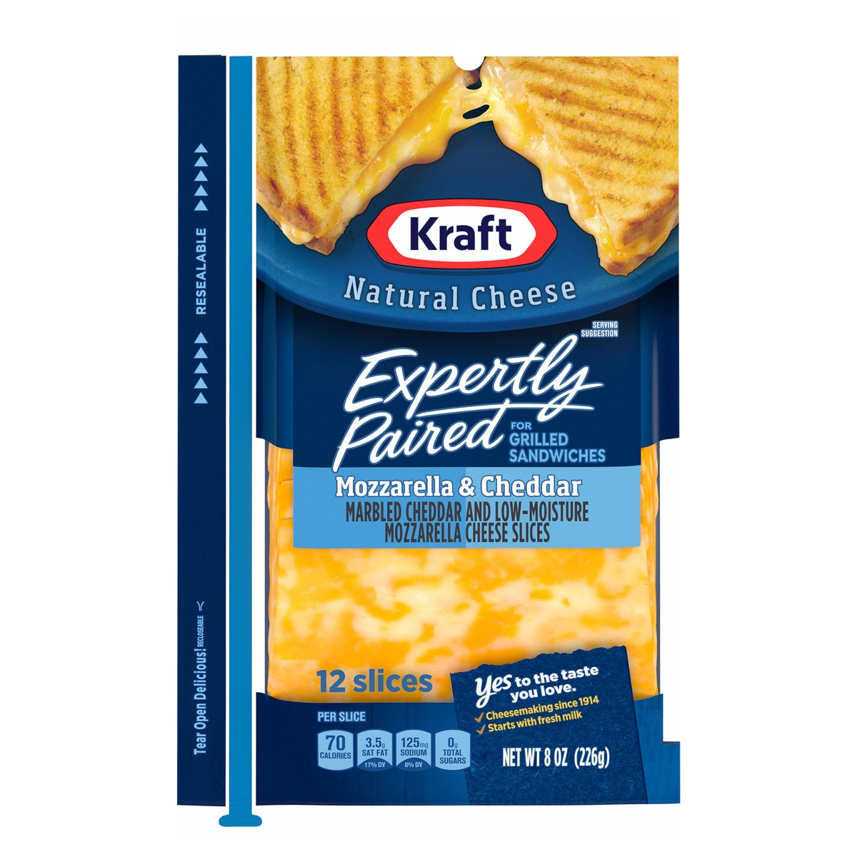 slide 1 of 13, Kraft Expertly Paired Mozzarella & Cheddar Cheese Slices for Grilled Cheese Sandwiches, 12 ct Pack, 12 ct