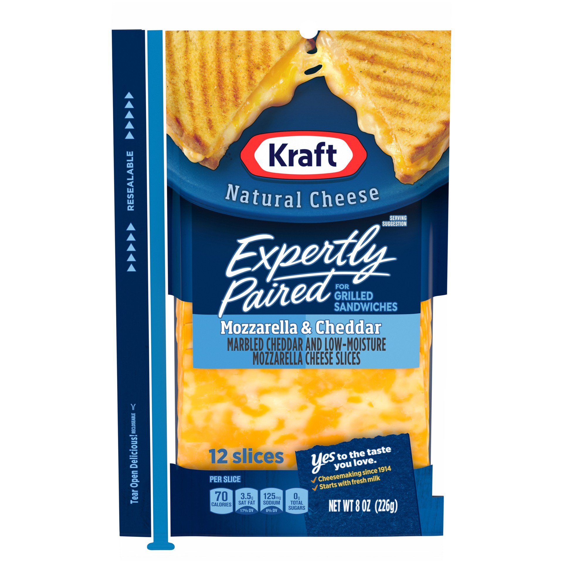 slide 1 of 13, Kraft Expertly Paired Mozzarella & Cheddar Cheese Slices for Grilled Cheese Sandwiches, 12 ct Pack, 12 ct