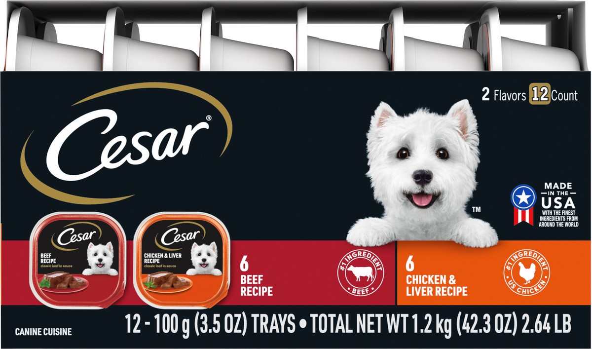 slide 4 of 11, Cesar Classics Beef Chicken Liver in Meaty Juices Dog Food Variety Pack, 3.5 oz