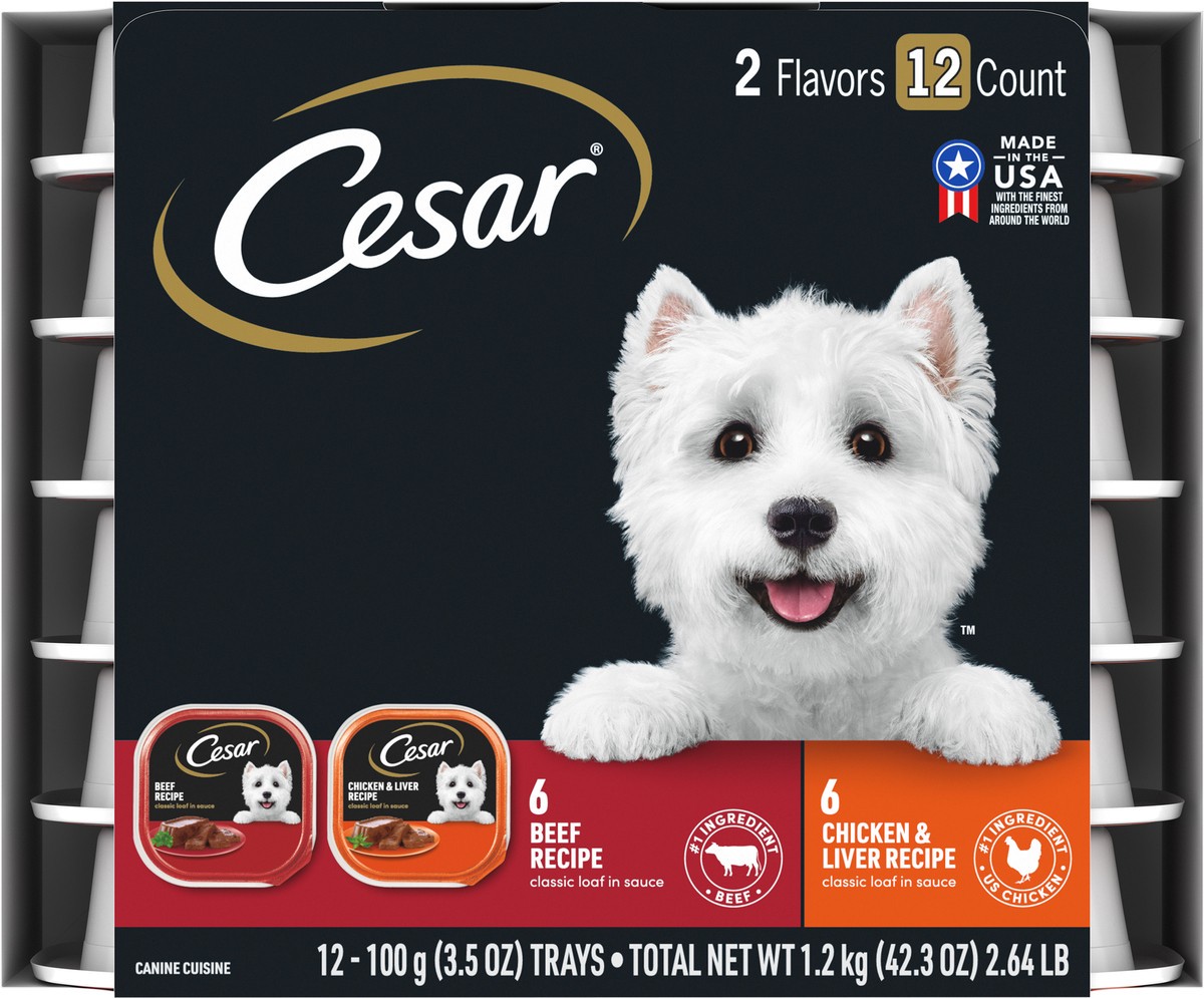 slide 5 of 11, Cesar Classics Beef Chicken Liver in Meaty Juices Dog Food Variety Pack, 3.5 oz