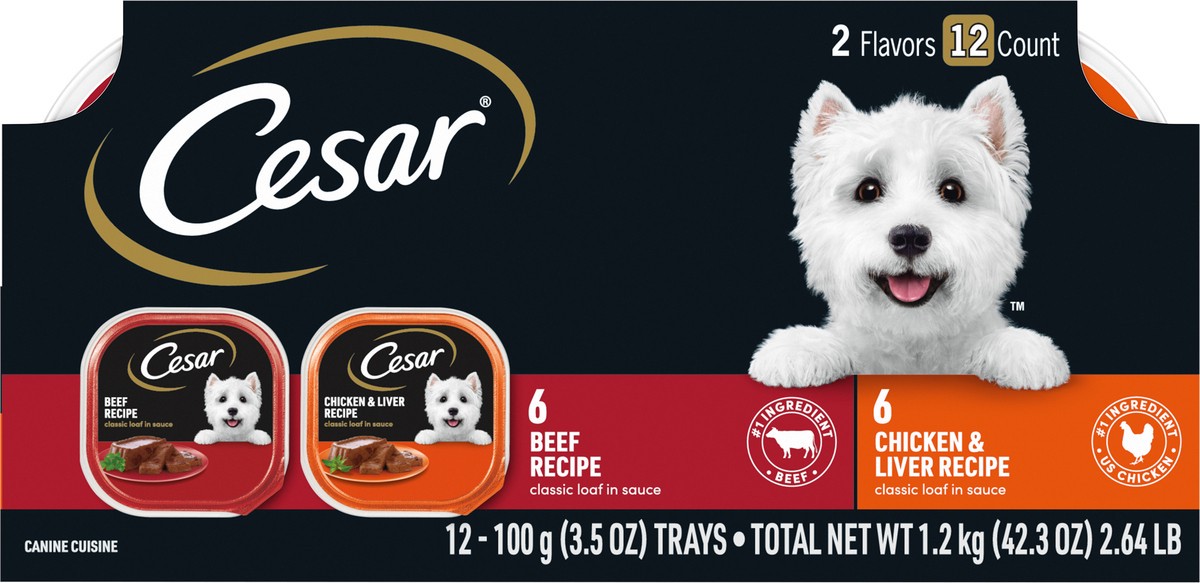 slide 8 of 11, Cesar Classics Beef Chicken Liver in Meaty Juices Dog Food Variety Pack, 3.5 oz