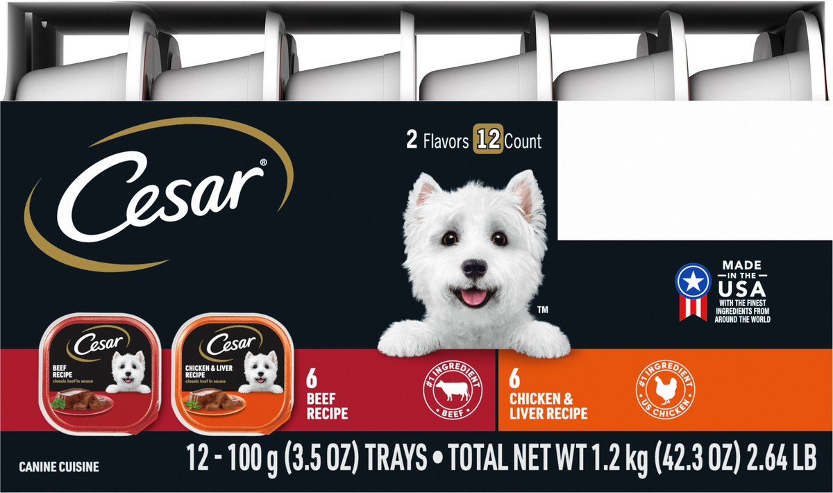 slide 9 of 11, Cesar Classics Beef Chicken Liver in Meaty Juices Dog Food Variety Pack, 3.5 oz