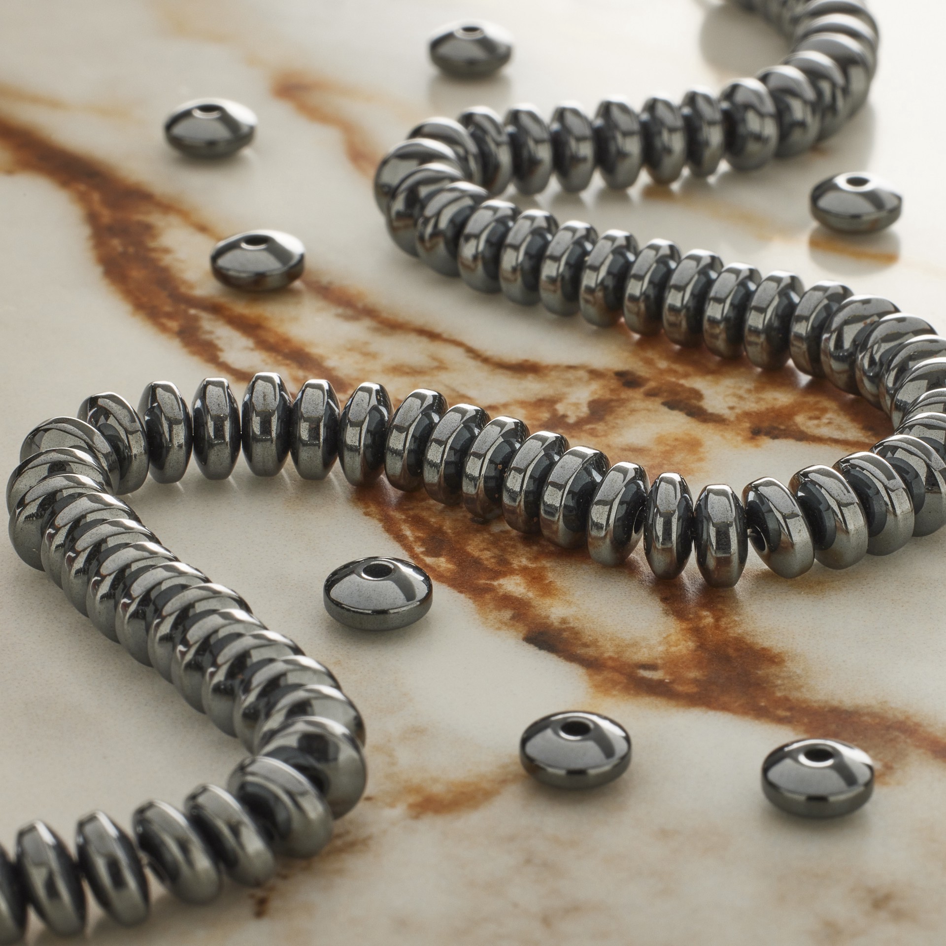 slide 3 of 3, Black Hematite Rondelle Beads, 6mm By Bead Landing, 6 mm