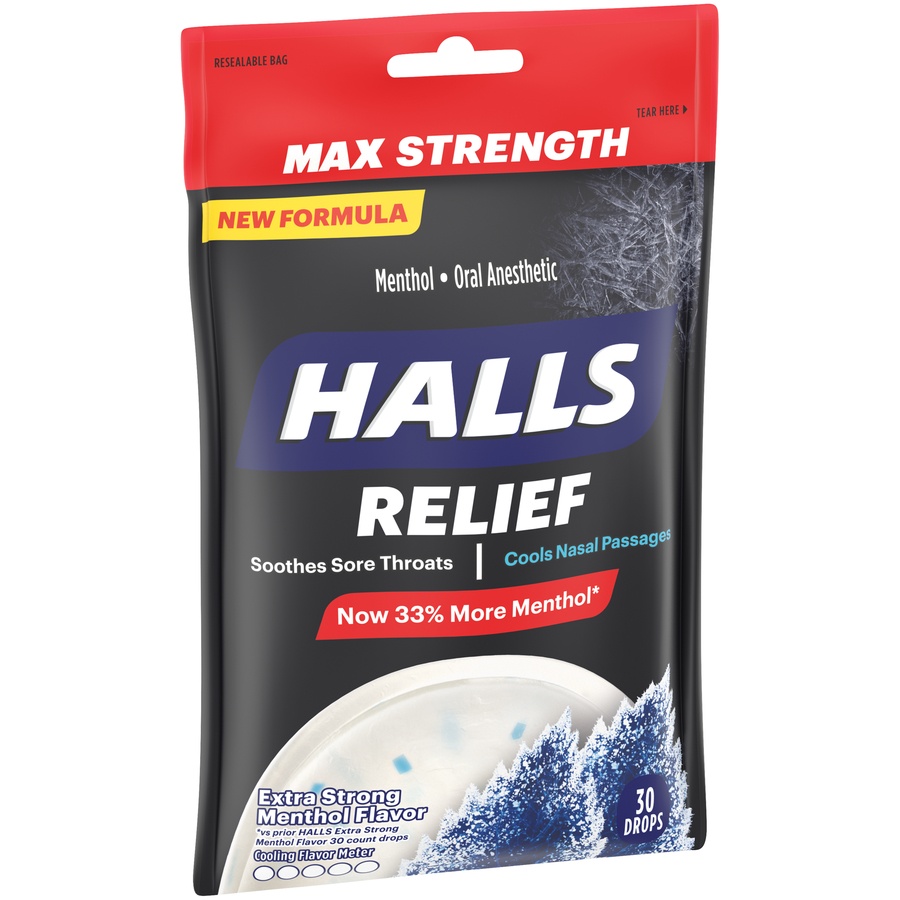 slide 3 of 4, Halls Intense Cool Extra Strong Menthol Oral Anesthetic Drops, 30 ct