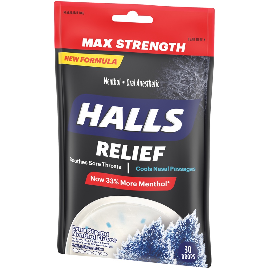 slide 4 of 4, Halls Intense Cool Extra Strong Menthol Oral Anesthetic Drops, 30 ct
