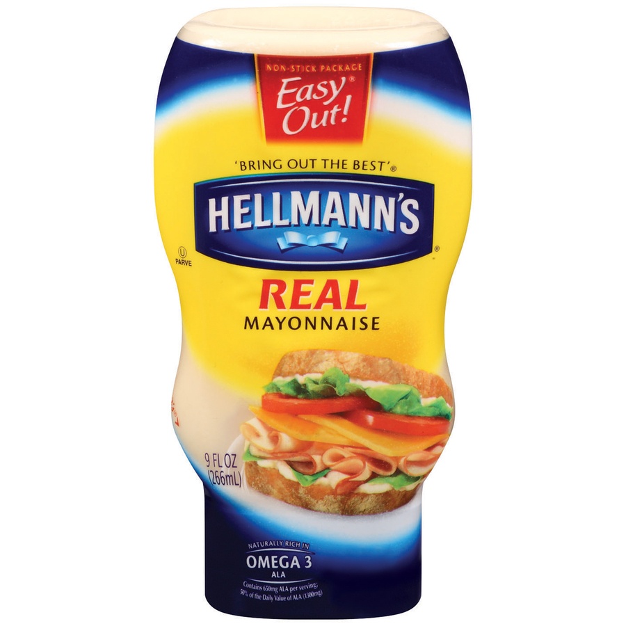 slide 1 of 1, Hellmann's Real Mayonnaise Squeeze Bottle, 9 oz