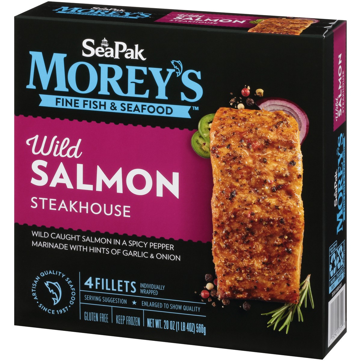 slide 14 of 14, SeaPak Morey's Fine Fish & Seafood Steakhouse Wild Salmon Fillets 4 ct Box, 20 oz