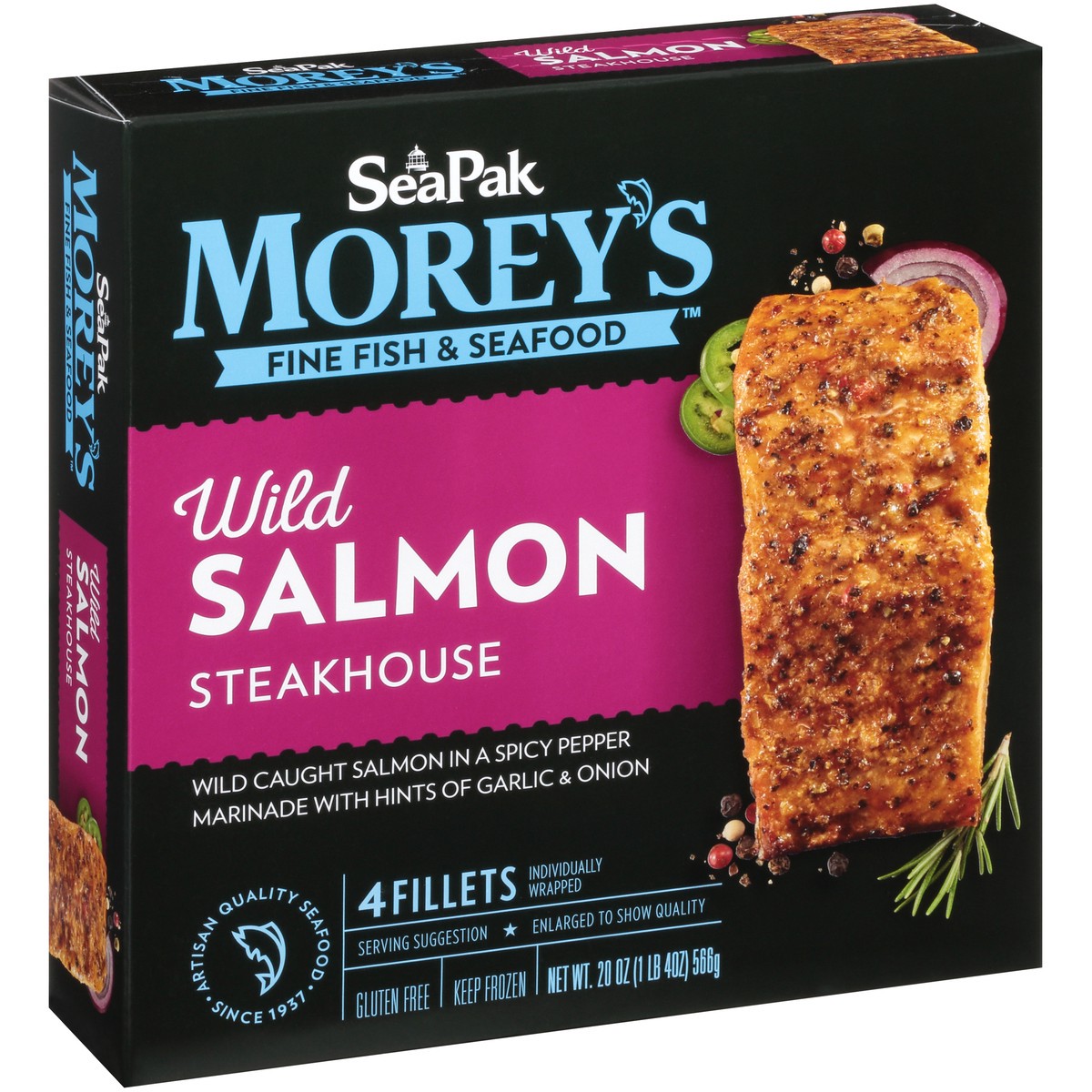 slide 3 of 14, SeaPak Morey's Fine Fish & Seafood Steakhouse Wild Salmon Fillets 4 ct Box, 20 oz