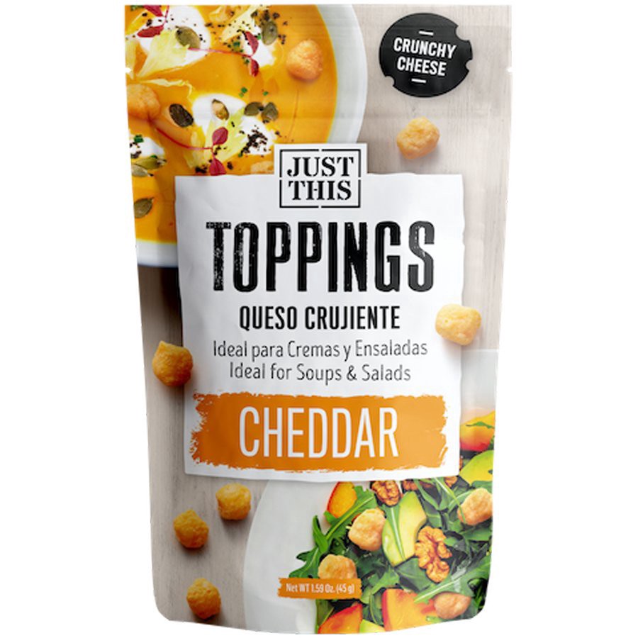 slide 1 of 1, Just This Cheddar Cheese Crunchy Cheese Toppings, 1.58 oz