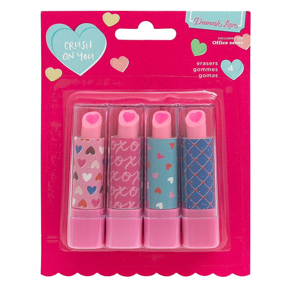 slide 1 of 1, American Crafts Damask Love Valentine's Day Lipstick Erasers, Pack Of 4 Erasers, 4 ct