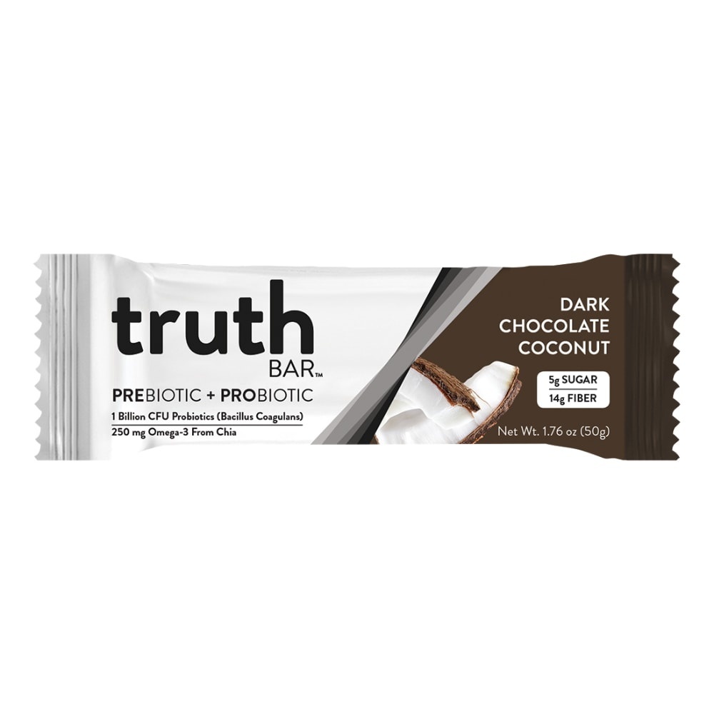 slide 1 of 1, Truth Bar Probiotic + Prebiotic Bar, Dark Chocolate Coconut, 1.76 oz