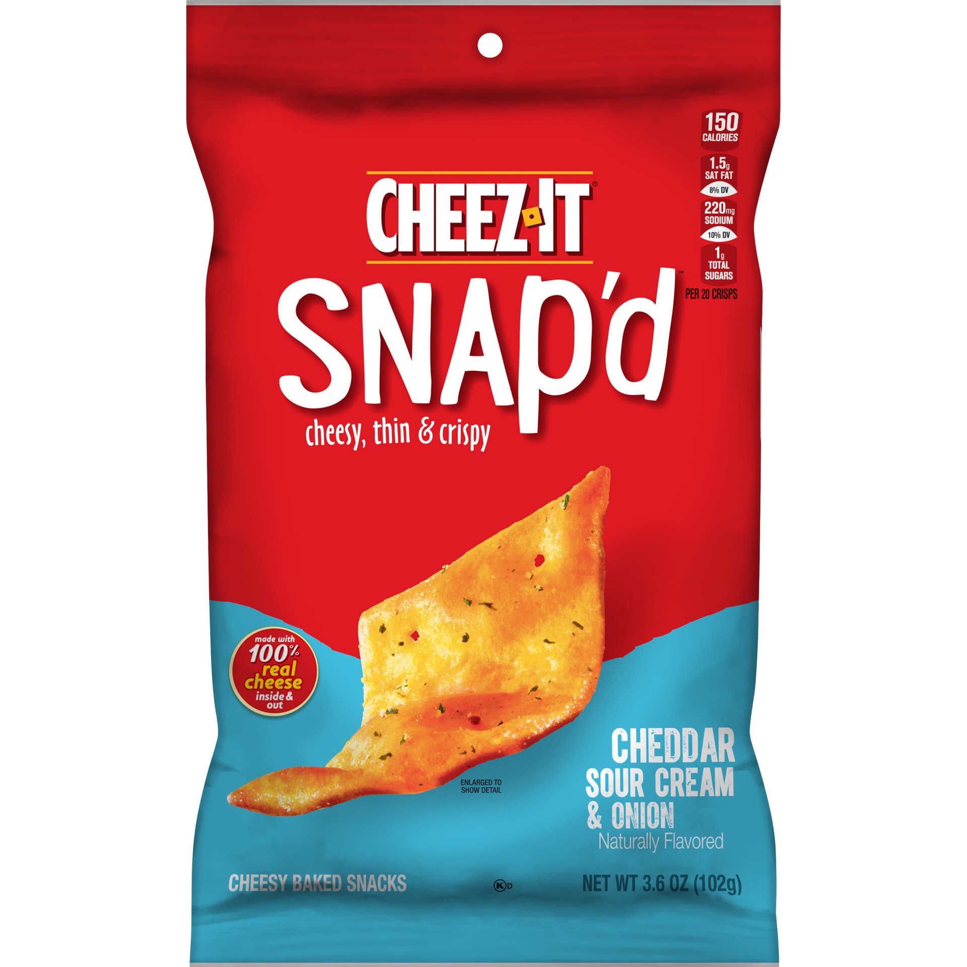 slide 1 of 5, Cheez-It Snap'd Cheesy Baked Snacks, Cheddar Sour Cream and Onion, 3.6 oz, 3.6 oz