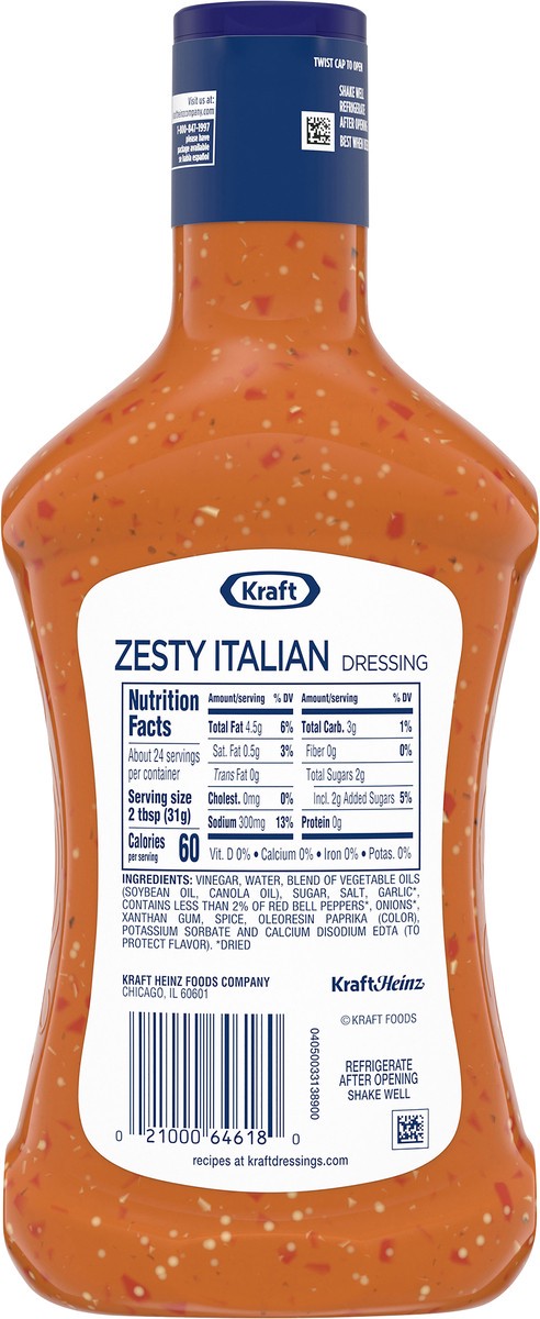 slide 9 of 14, Kraft Zesty Italian Dressing Family Size, 24 fl oz Bottle, 24 fl oz