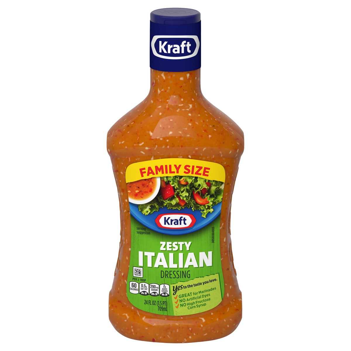 slide 1 of 14, Kraft Zesty Italian Dressing Family Size, 24 fl oz Bottle, 24 fl oz