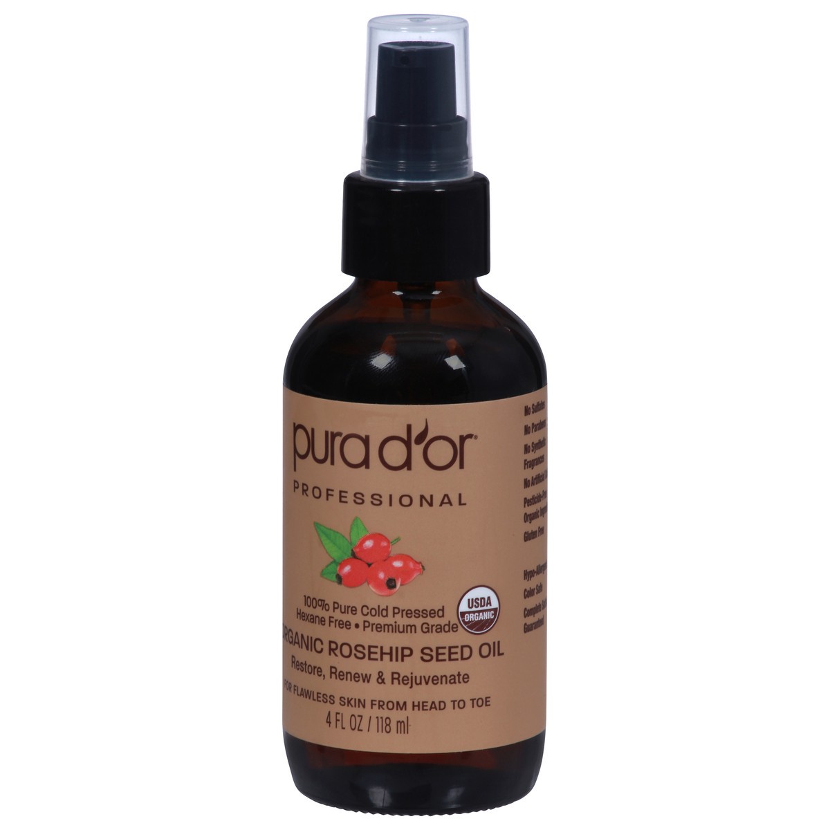 slide 4 of 9, Pura D'Or Organic Rosehip Seed Oil, 4 fl oz