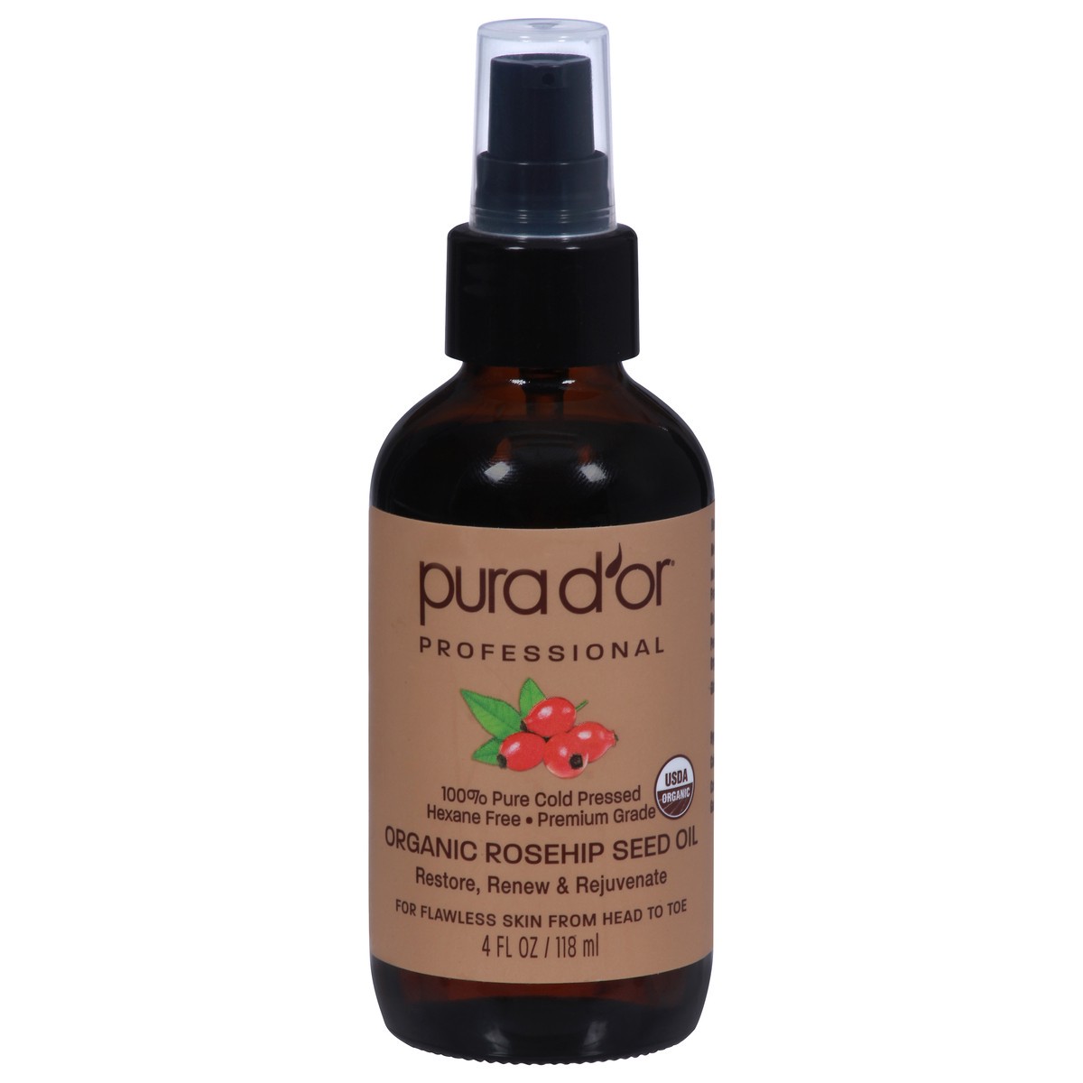 slide 1 of 9, Pura D'Or Organic Rosehip Seed Oil, 4 fl oz