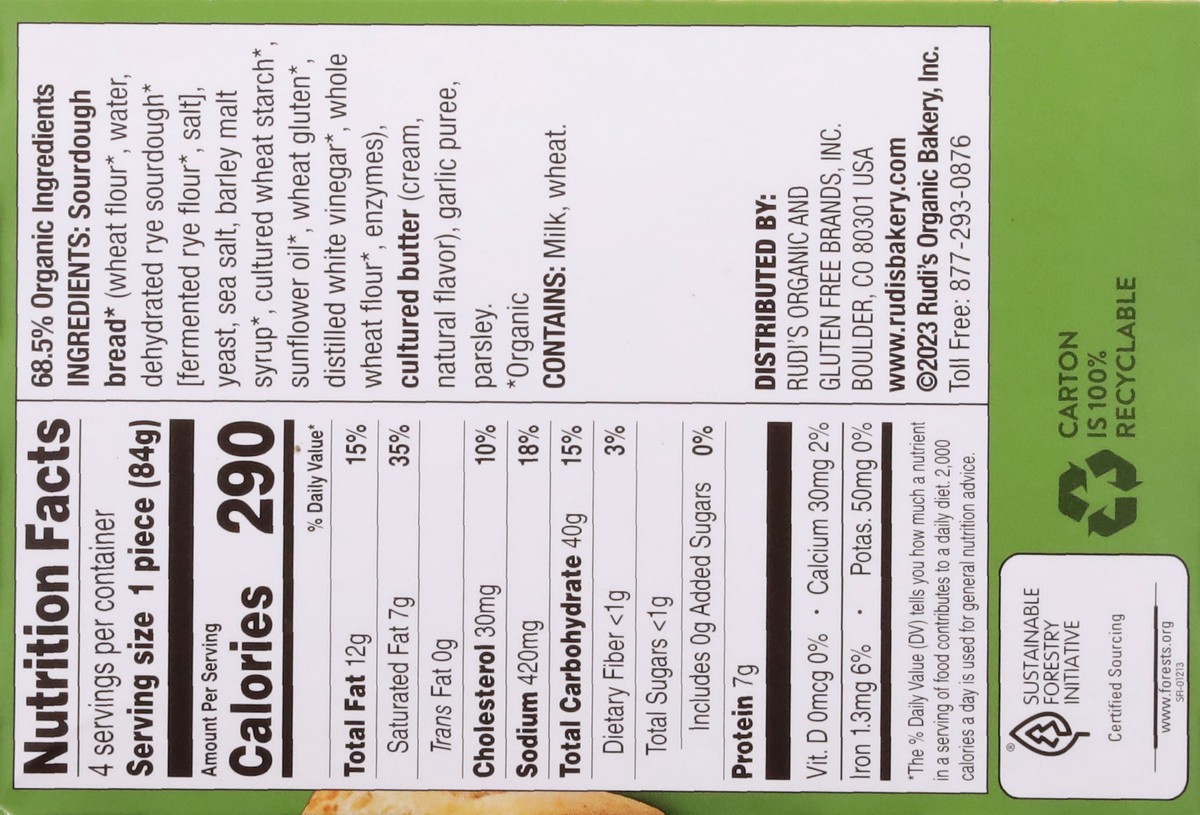 slide 17 of 17, Rudi's Organic Bakery Garlic Texas Toast, 11.8 oz