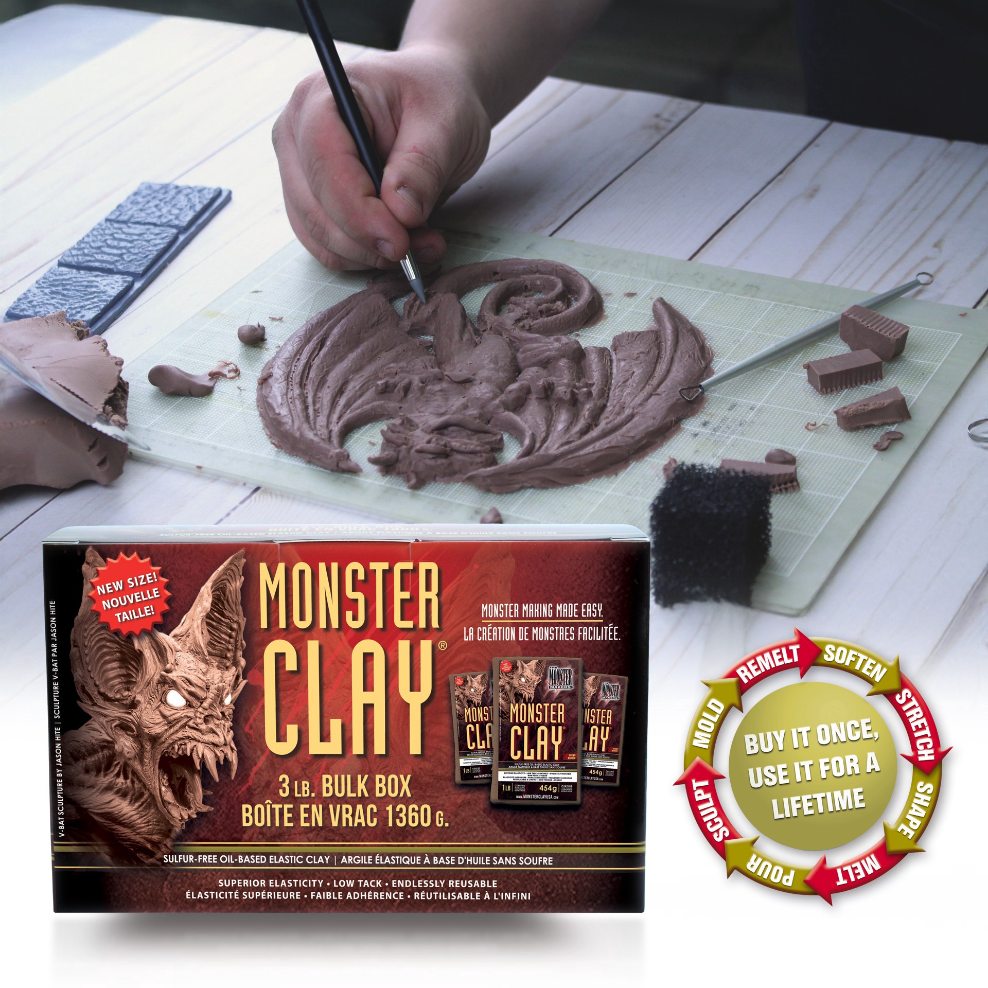 slide 5 of 5, Monster Clay 3lb. Medium Brown Elastic Clay, 3 lb