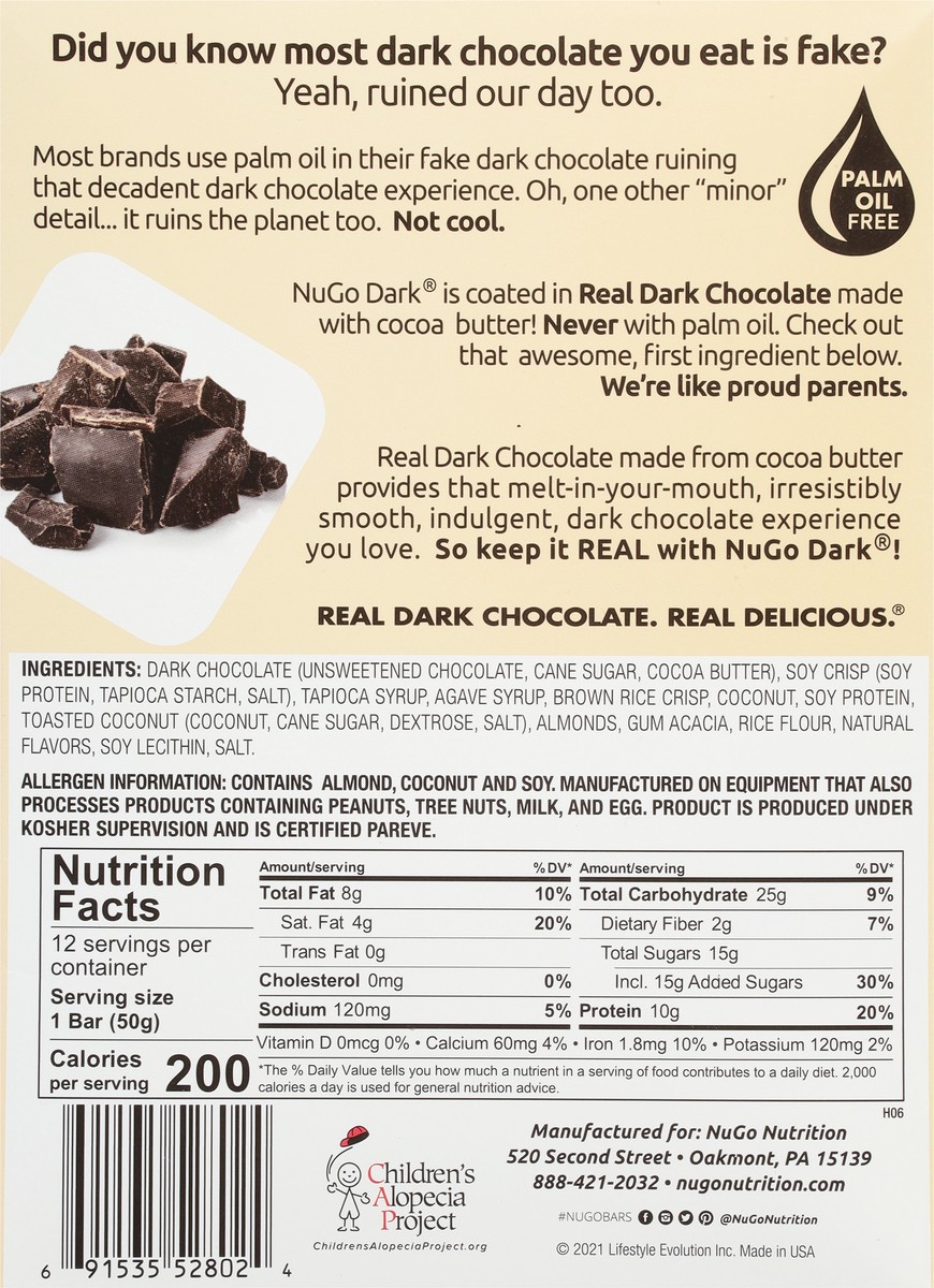 slide 8 of 11, NuGo Dark Chocolate Coconut Protein Bar 12 - 1.76 oz Bars, 12 ct