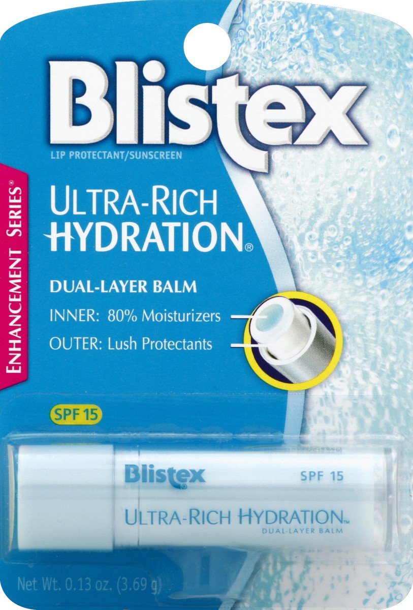 slide 5 of 6, Blistex Ultra-Rich Hydration Dual Layer Balm with SPF 15, 0.13 oz